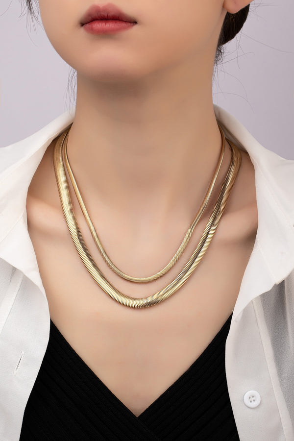 TWO THICK GOLD SNAKE CHAIN NECKLACES SET