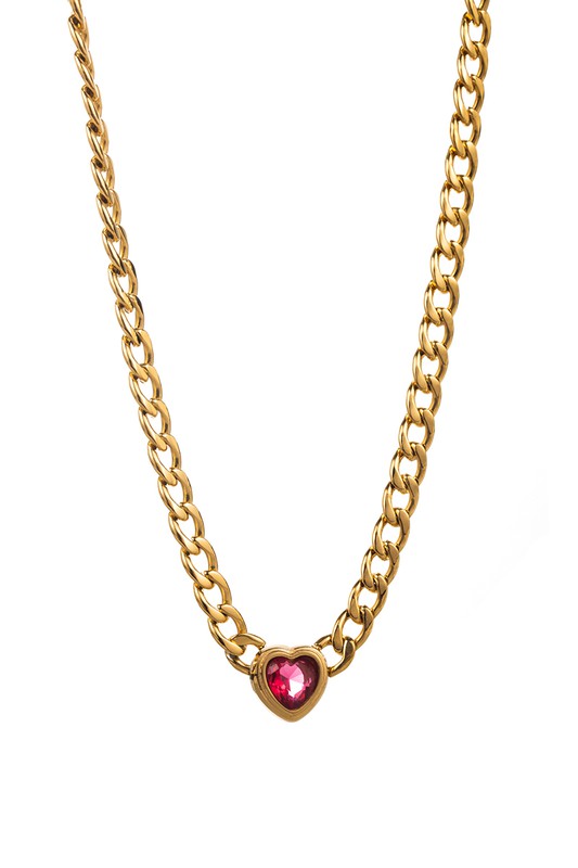 Gold Plated Ruby Curb Chain Heart Necklace