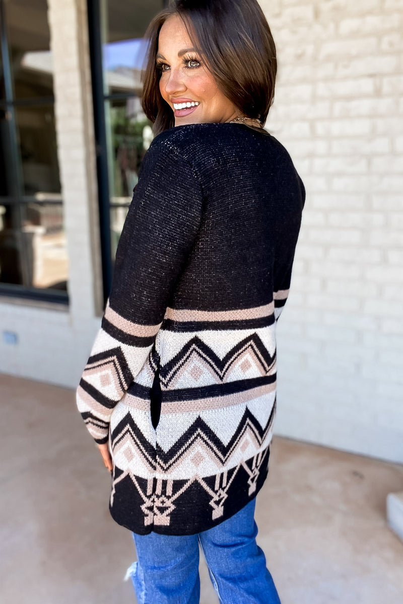 Confident In Herself Black And Ivory Tribal Cardigan