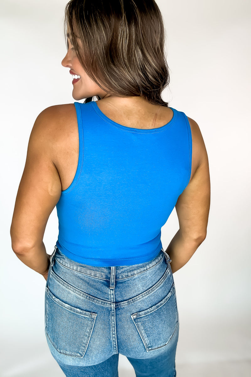 Endless Possibilities Ocean Blue Cotton Square Neck Cropped Cami Top