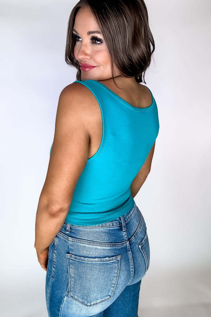 Endless Possibilities Light Teal Cotton Square Neck Cropped Cami Top