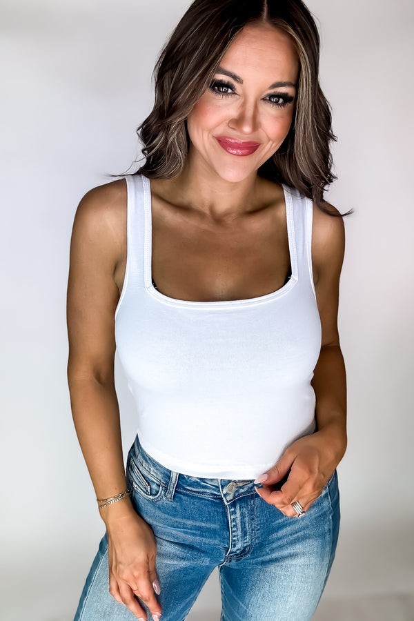 Endless Possibilities White Cotton Square Neck Cropped Cami Top