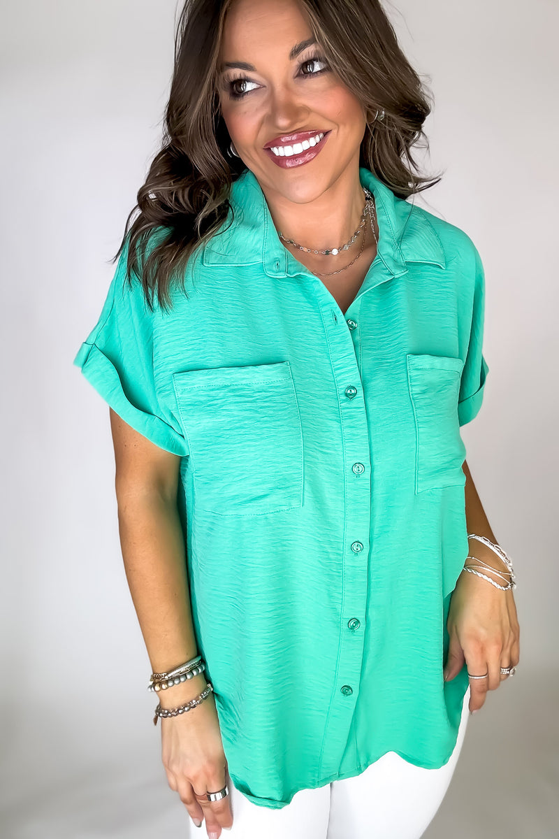 Business Casual Jade Collared Top