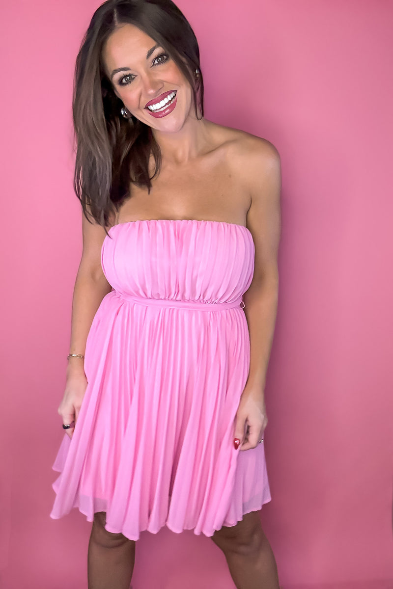 Mable Pink Pleated Tube Dress