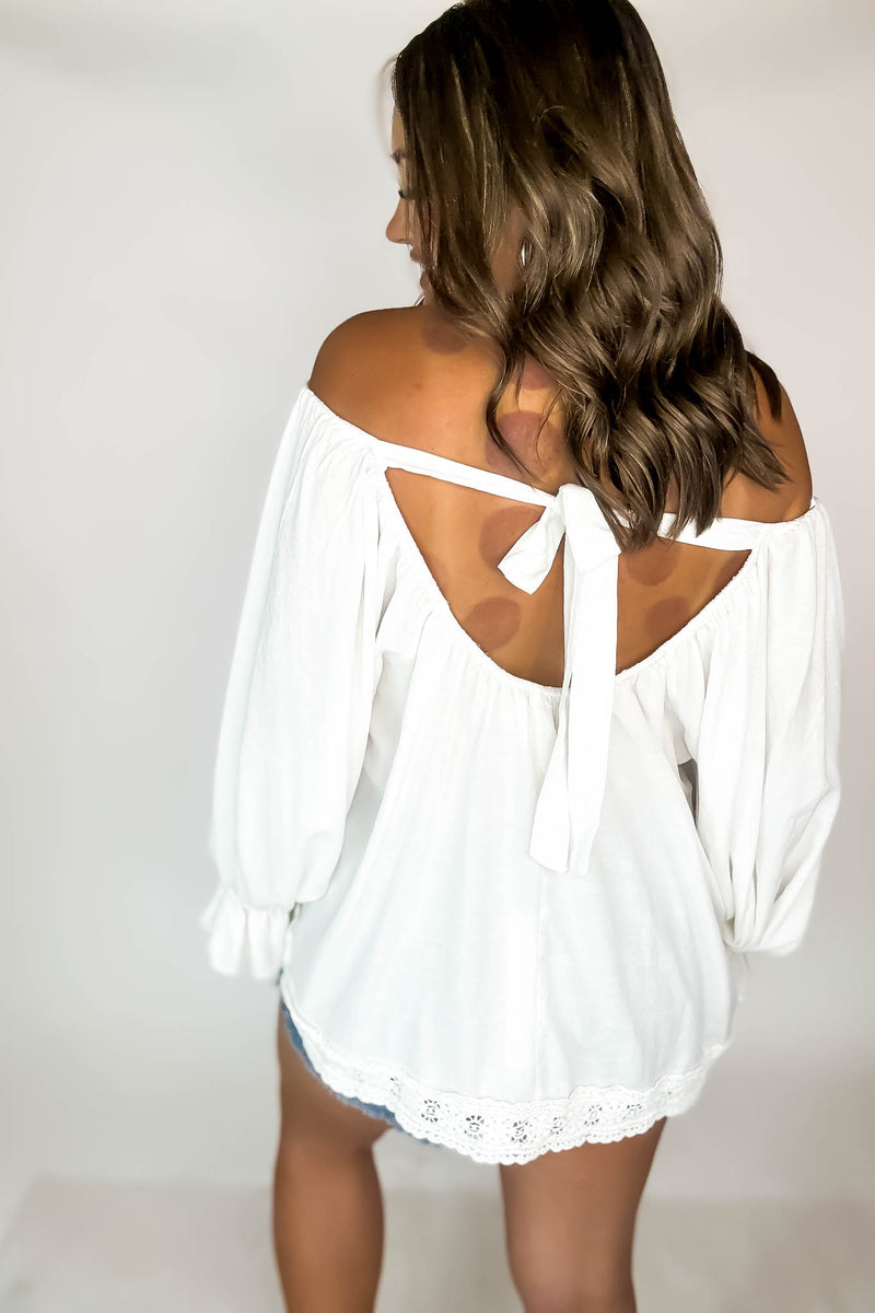 It's My Moment White Bow Back Blouse