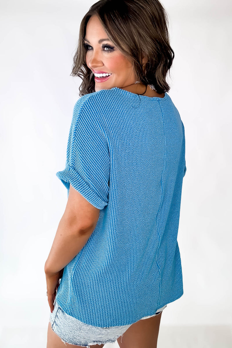Sweet Serenity Blue Ribbed Top