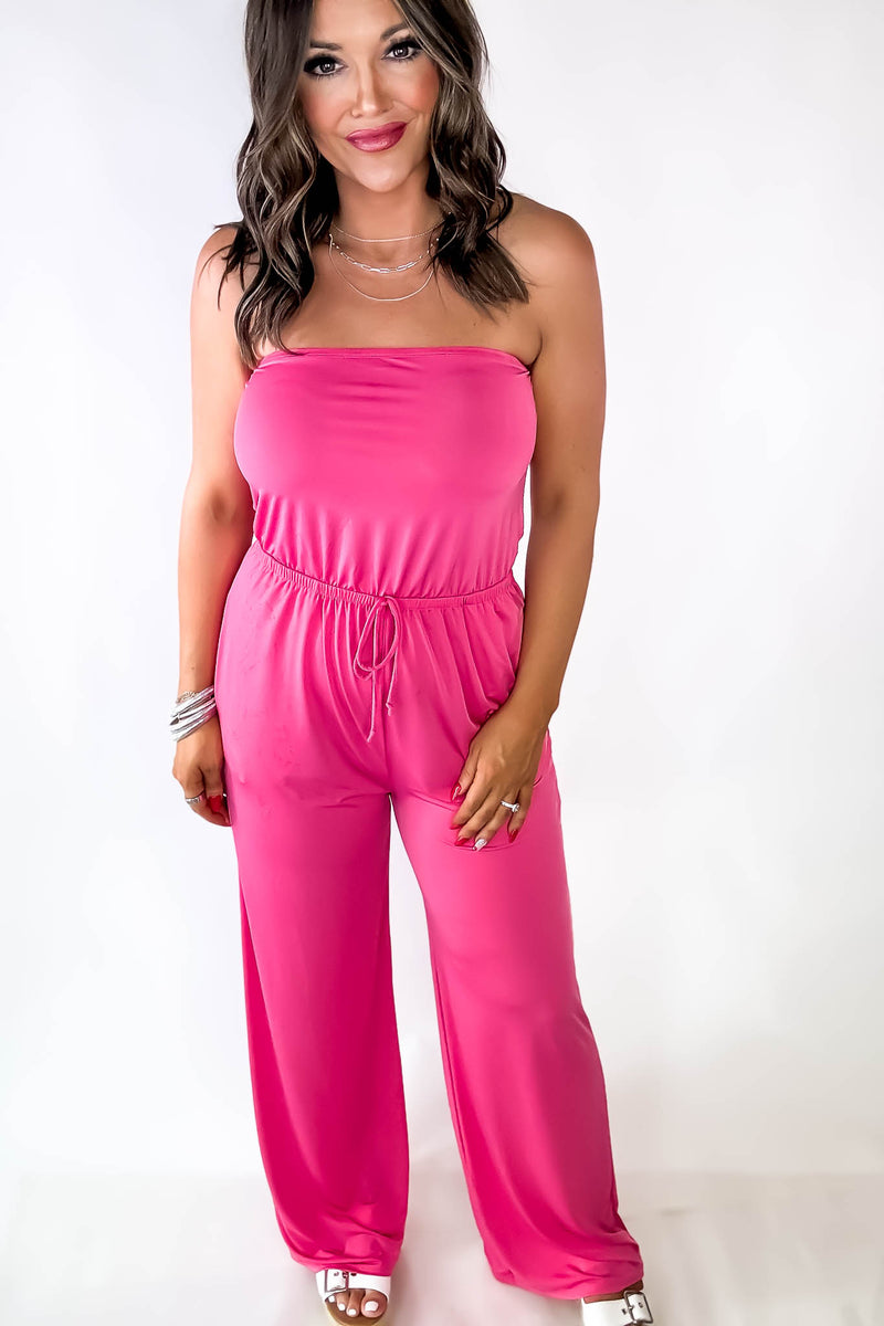 This Is Your Sign True Pink Wide-Legged Strapless Jumpsuit