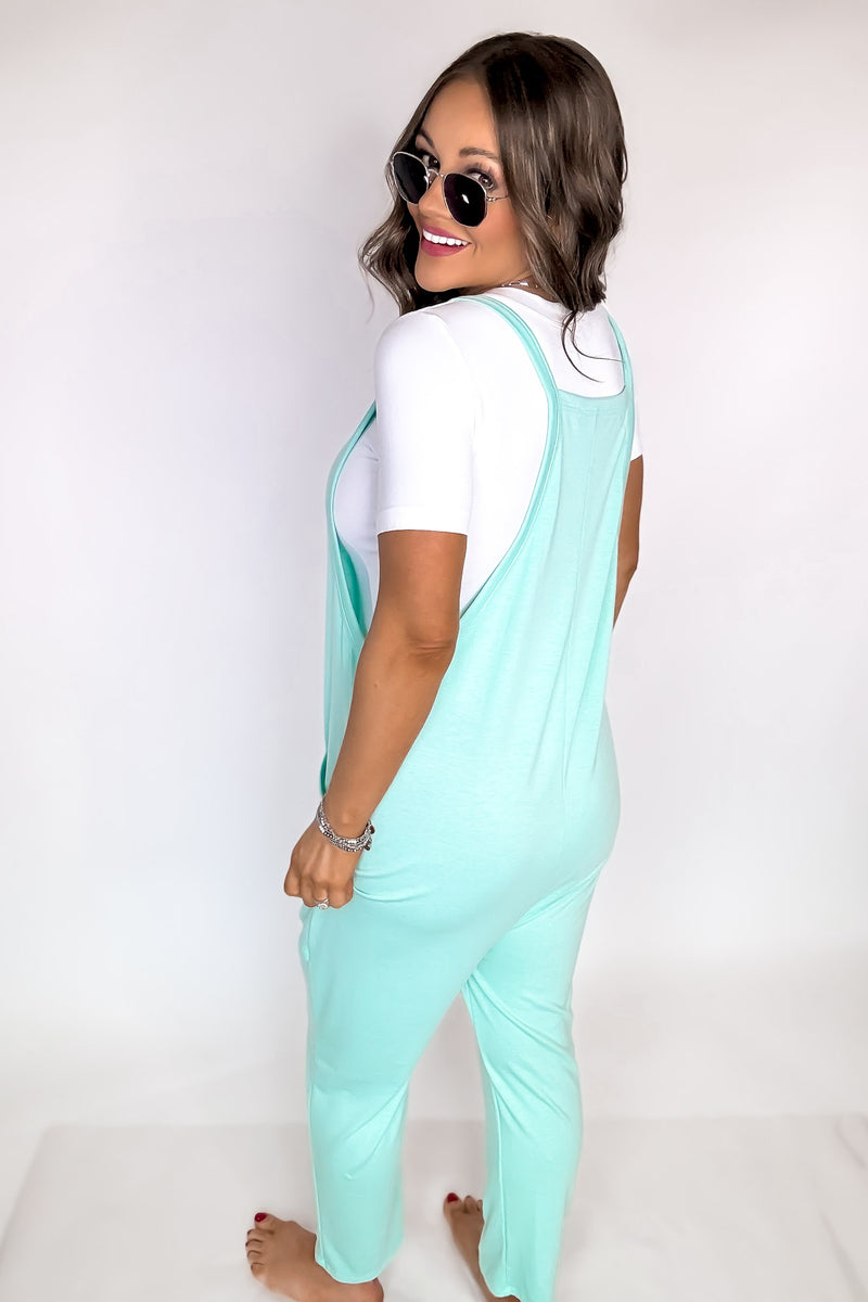 Rushing In Mint Sleeveless Jumpsuit with Pockets Overall Jumper