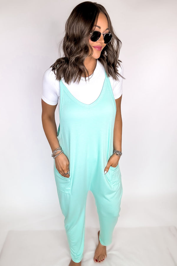 Rushing In Mint Sleeveless Jumpsuit with Pockets Overall Jumper