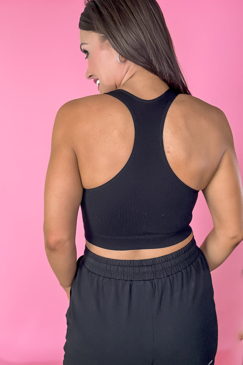 Ready To Run Ribbed Cropped Racerback Tank Top