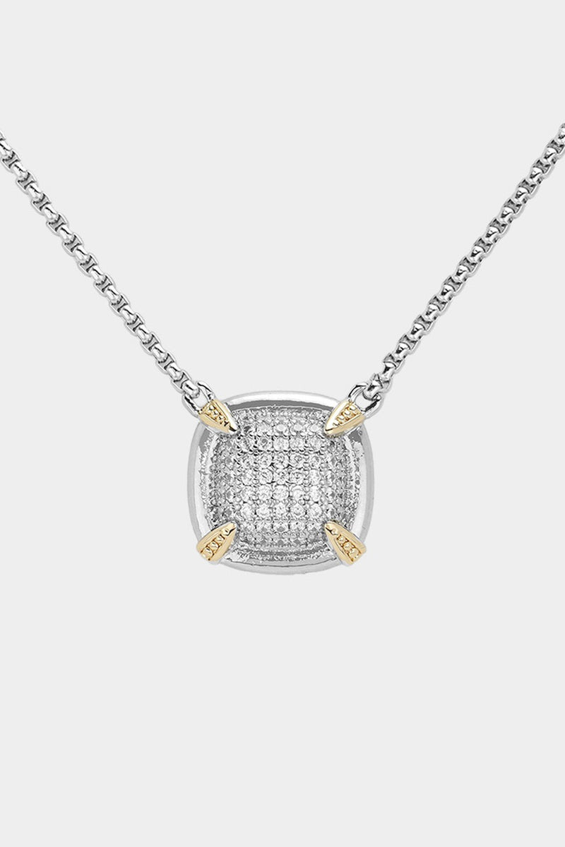 14K Gold Plated CZ Stone Paved Square Necklace