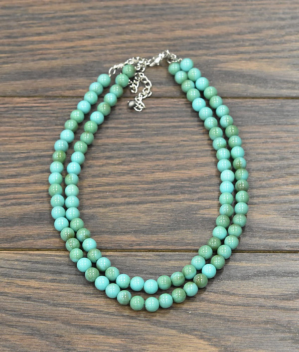 18" Long Turquoise Round Beaded Necklace