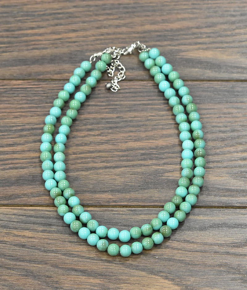18" Long Turquoise Round Beaded Necklace