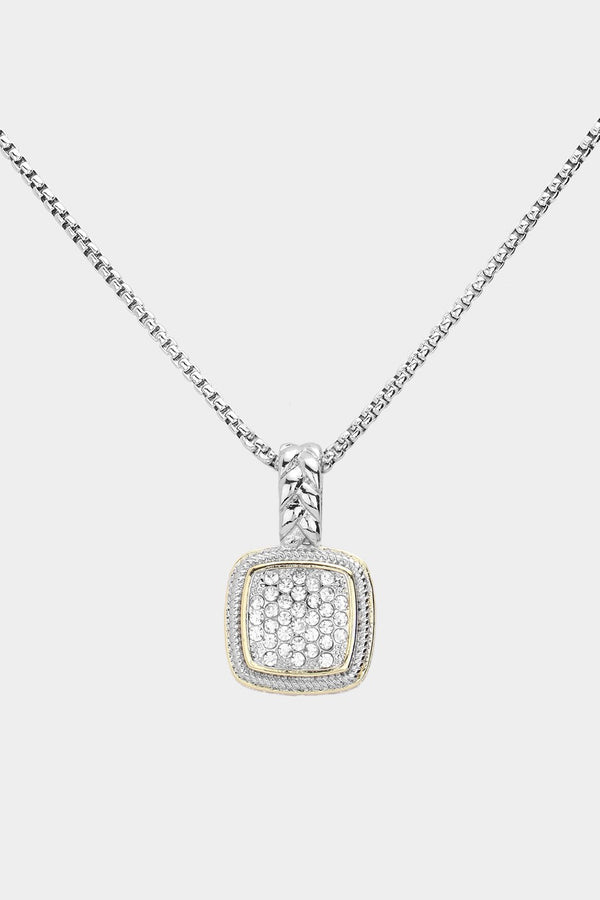 14K Gold Plated Paved Square Pendant Necklace