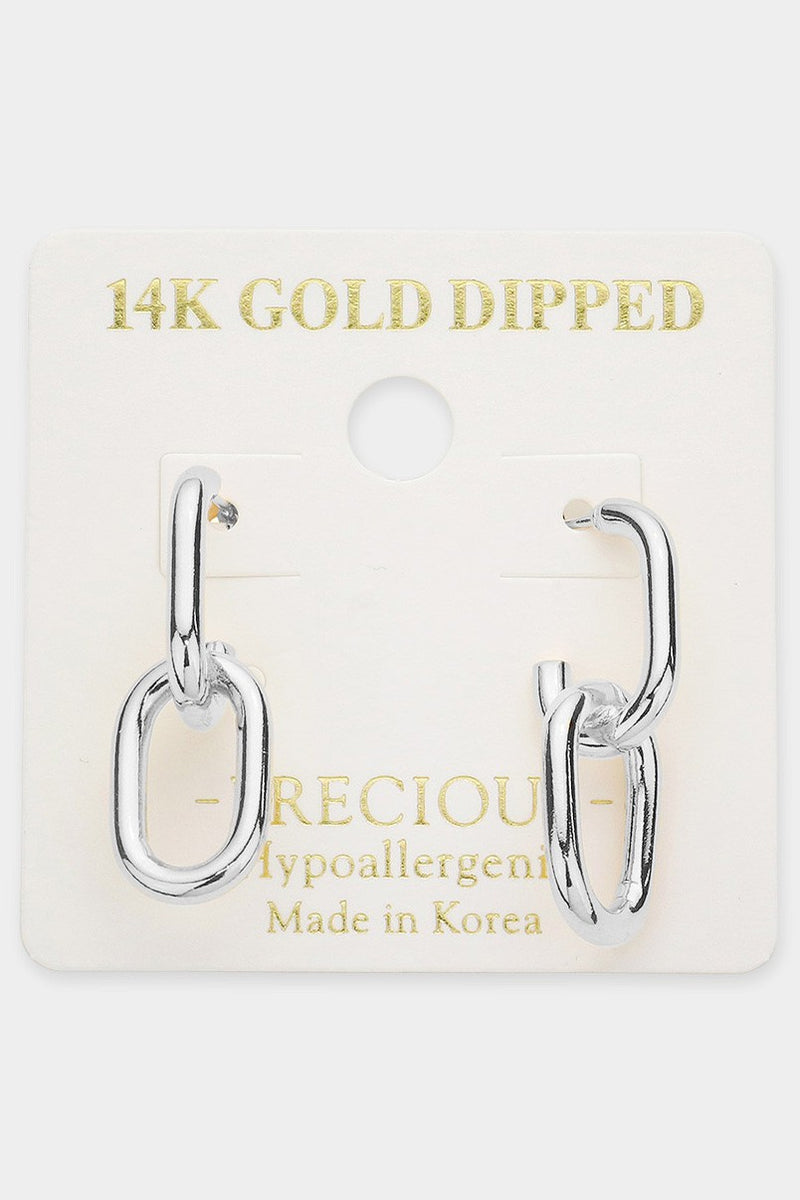 Rhodium 14K Gold Dipped Double Open Oval Dangle Earrings