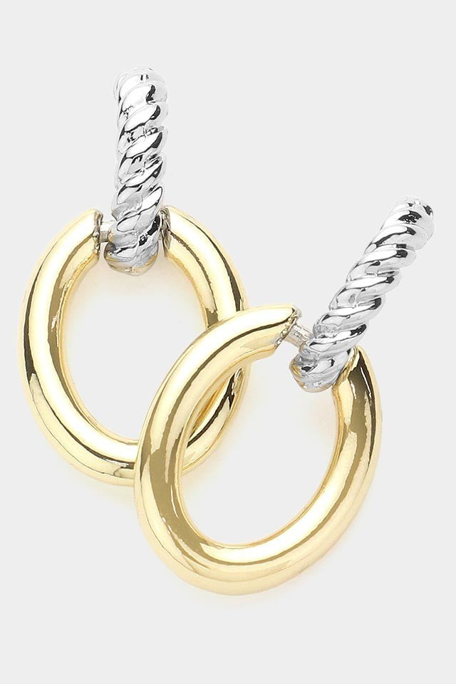 14K Gold Plated Two Tone Doorknocker Earrings