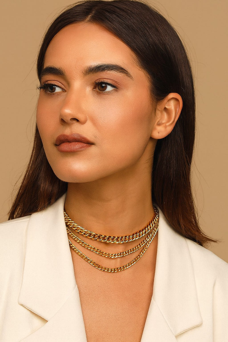 Three Layer Chunky Link Chain Necklace Set