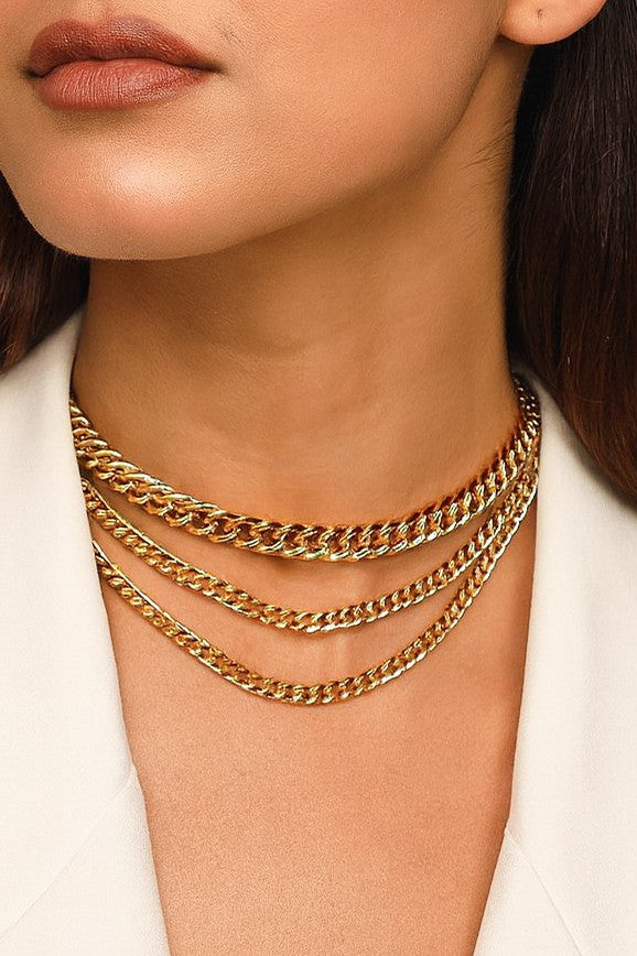 Three Layer Chunky Link Chain Necklace Set