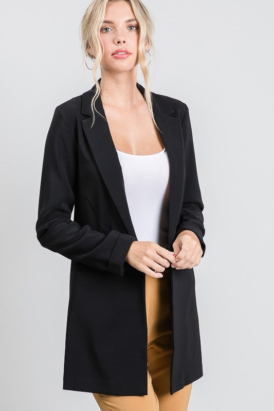 PINK FRIDAY Black Twill Princess Buttonless Long Blazer Jacket