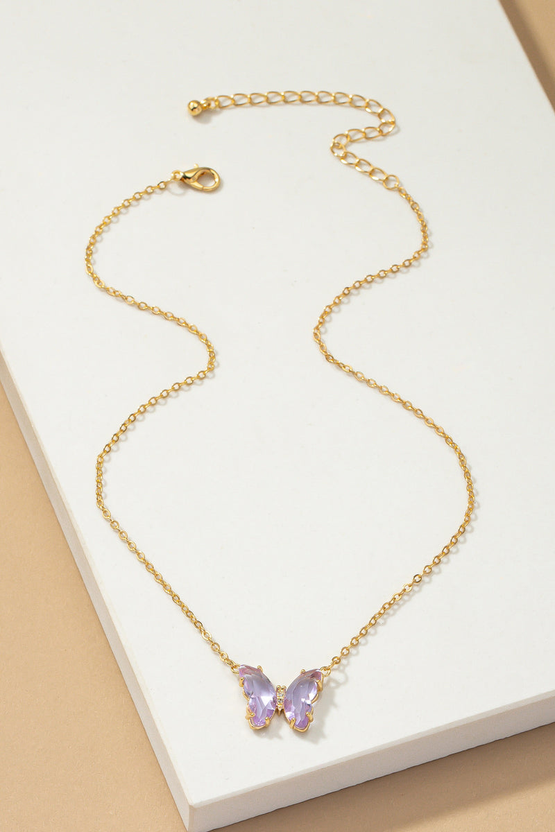 GEM STONE BUTTERFLY PENDANT NECKLACE