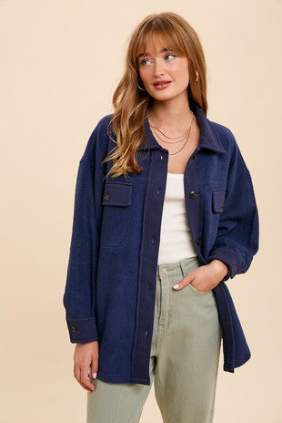 Navy Garment Washed Fleece Shacket
