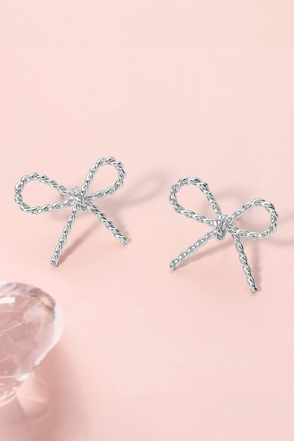 Rope Silver Metal Wire Bow Knot Stud Earrings