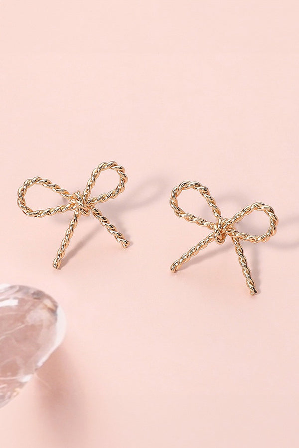 Rope Gold Metal Wire Bow Knot Stud Earrings
