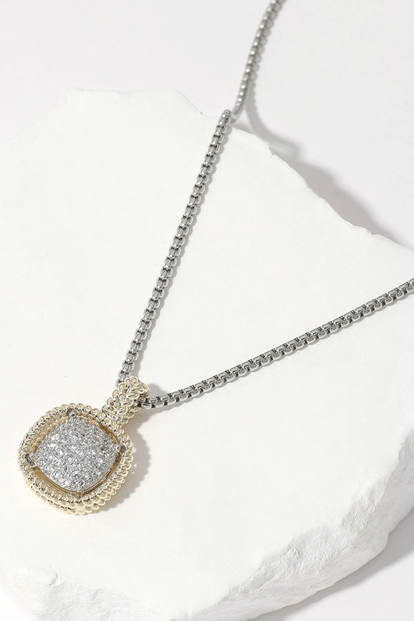 CZ Embellished Square Pendant Necklace