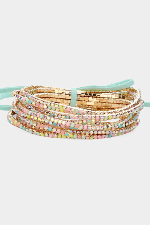12PCS -GD MT Ribbon Colorful Layered Stretch Bracelets (Copy)