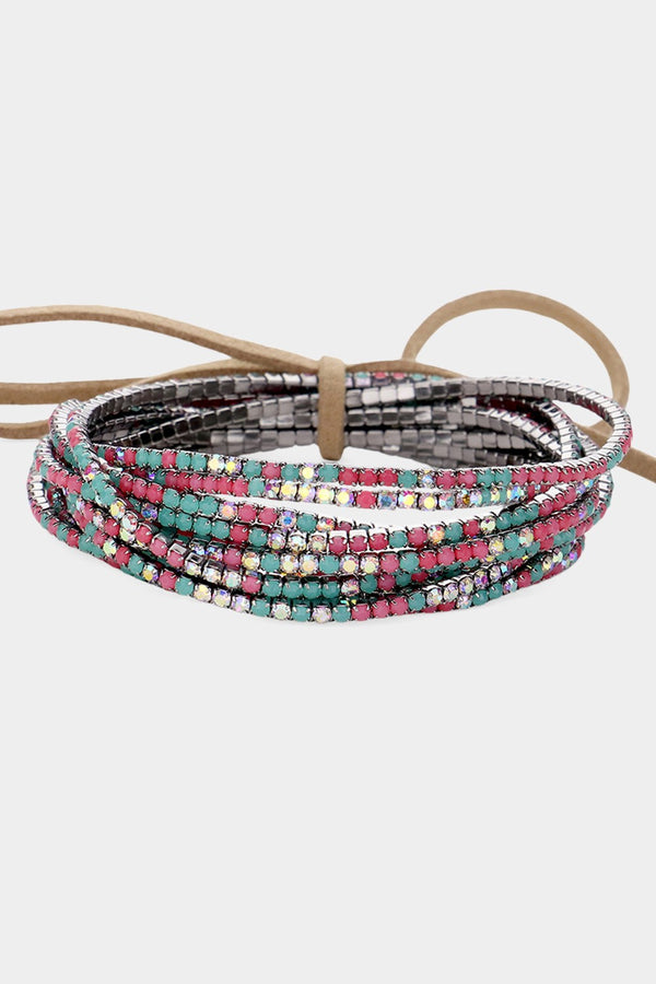 12PCS - HT MT Ribbon Colorful Layered Stretch Bracelets
