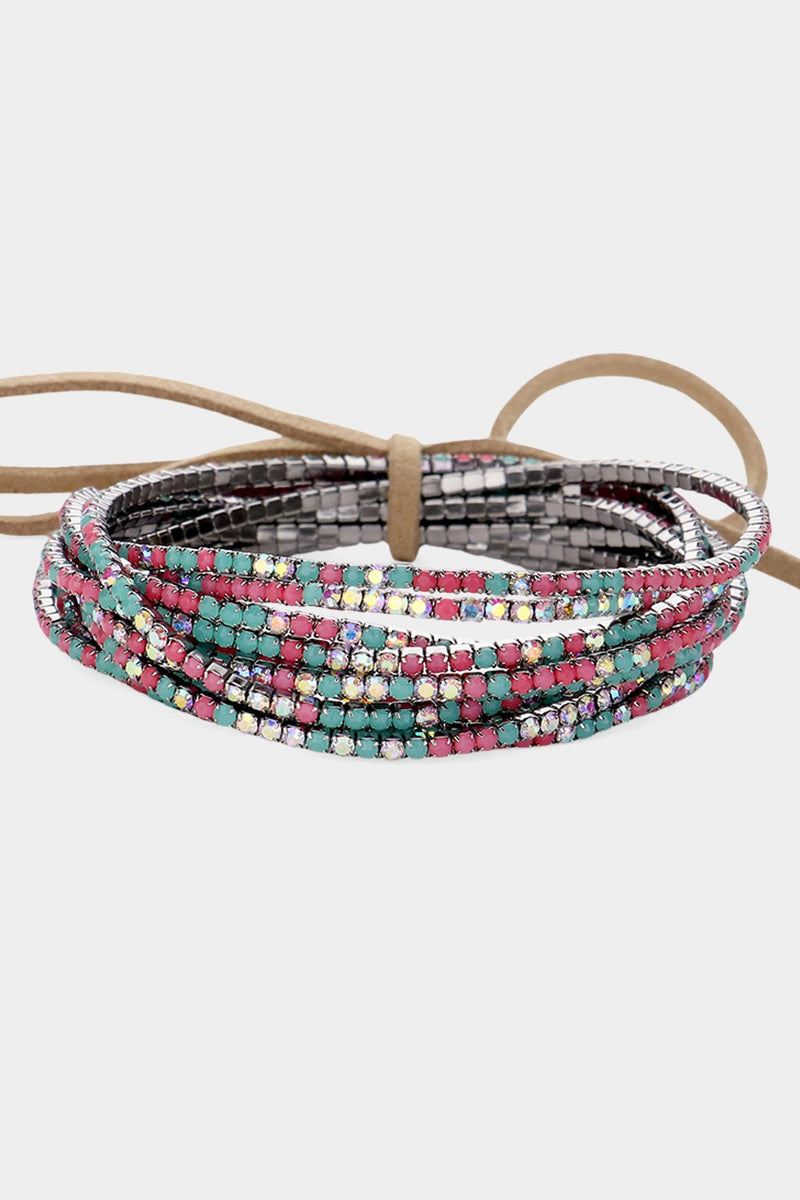 12PCS - HT MT Ribbon Colorful Layered Stretch Bracelets