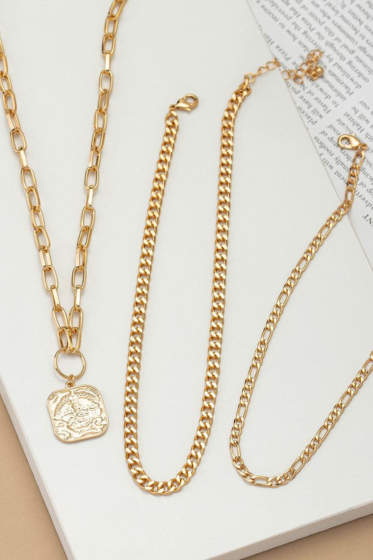 Three Chunk Link Chain Necklaces Set