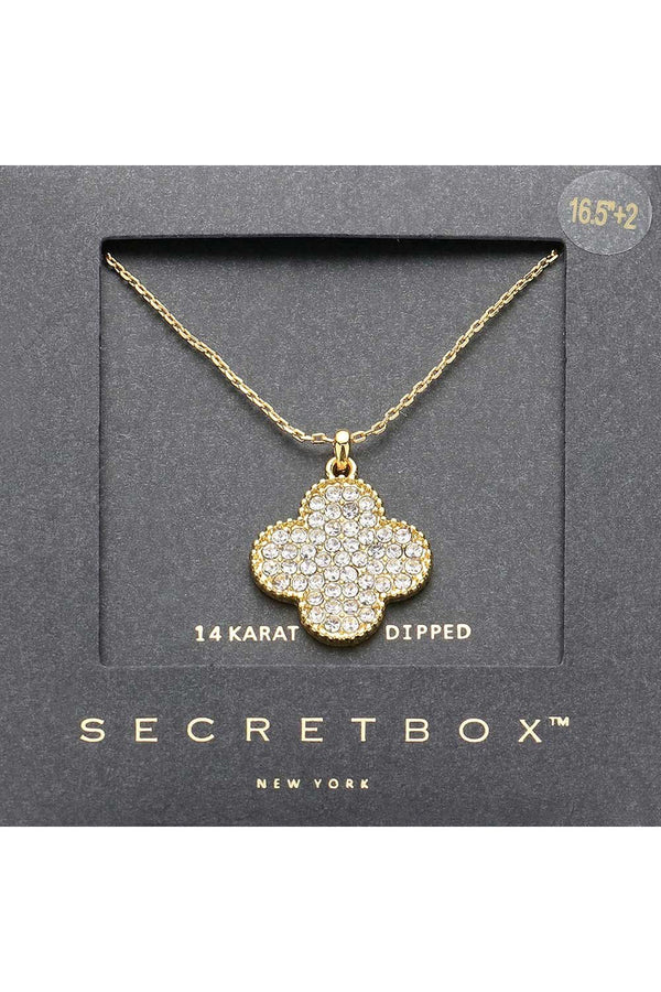 SECRET BOX_14K Gold Paved Quatrefoil Necklace