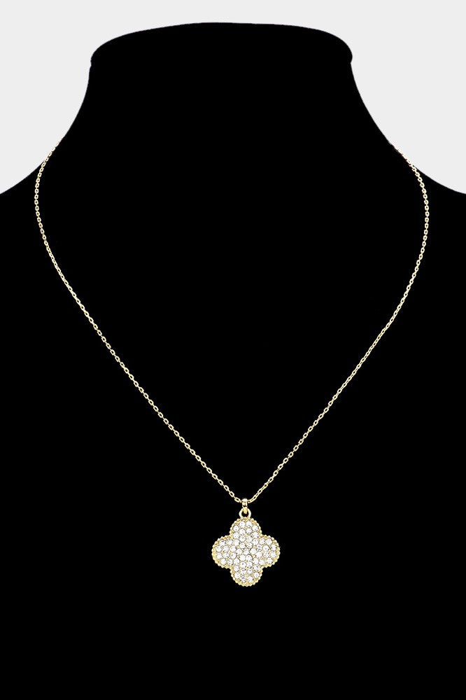 SECRET BOX_14K Gold Paved Quatrefoil Necklace