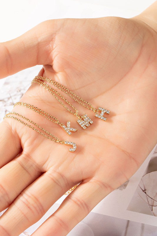 SMALL RHINESTONE INITIAL LETTER NECKLACE