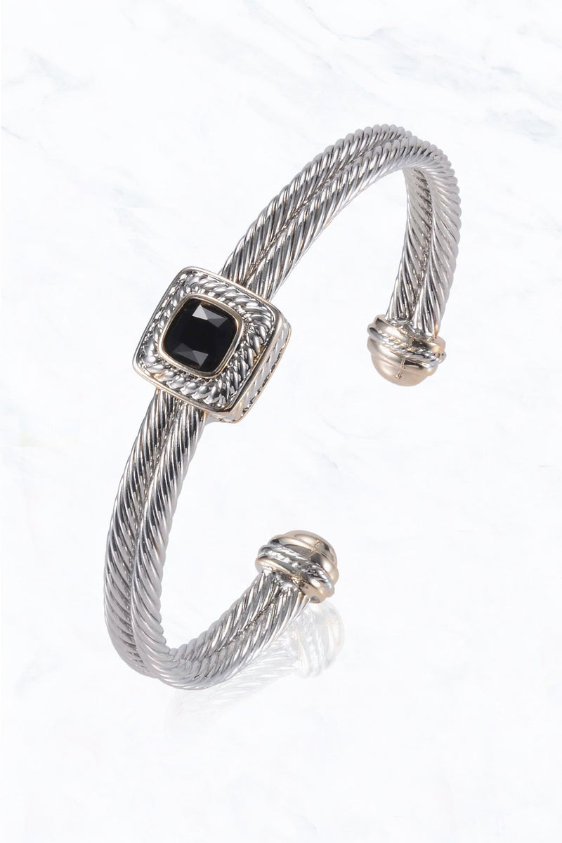 Cushion Cut Black Double Cable Fashion Cuff Bracelet