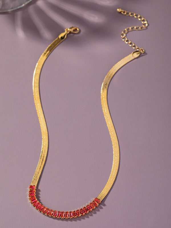 HERRINGBONE CHAIN AND FUCHSIA RHINESTONE NECKLACE