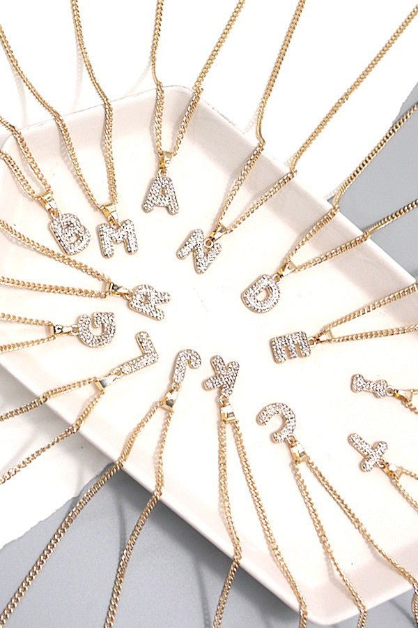 MINI RHINESTONE INITIAL CHAIN NECKLACE