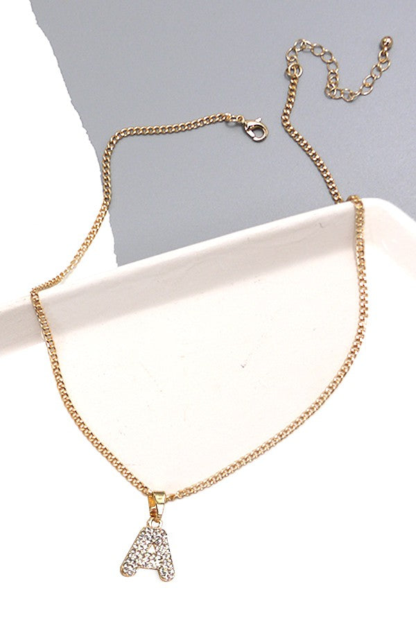 MINI RHINESTONE INITIAL CHAIN NECKLACE