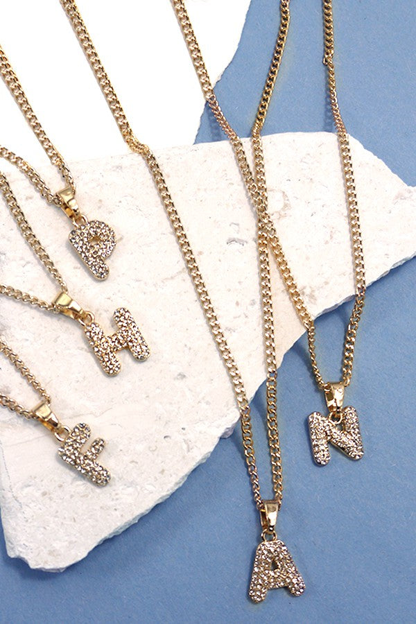 MINI RHINESTONE INITIAL CHAIN NECKLACE