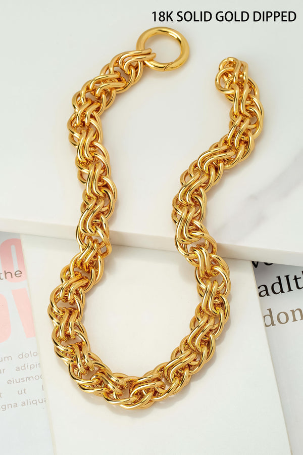 18K SOLID GOLD DIPPED CHUNKY ROPE CHAIN NECKLACE