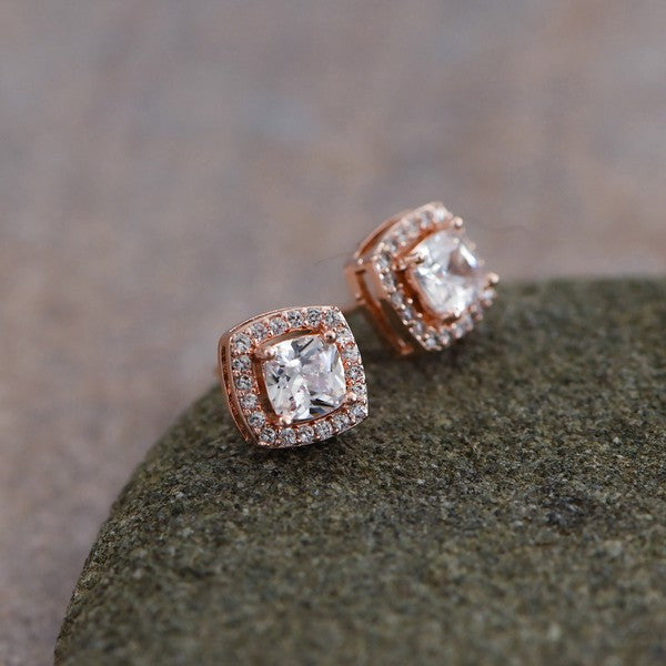 Dainty Square Studs With Clear Glass Crystals