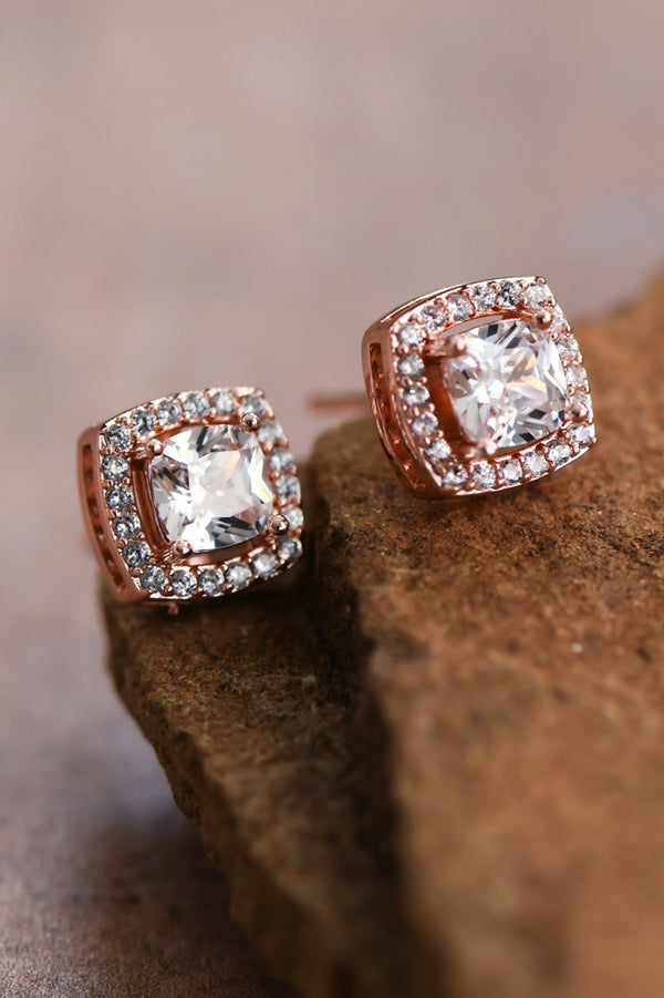 Dainty Square Studs With Clear Glass Crystals
