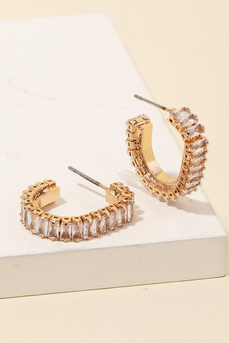 Baguette Gold Oval Hoop Earrings