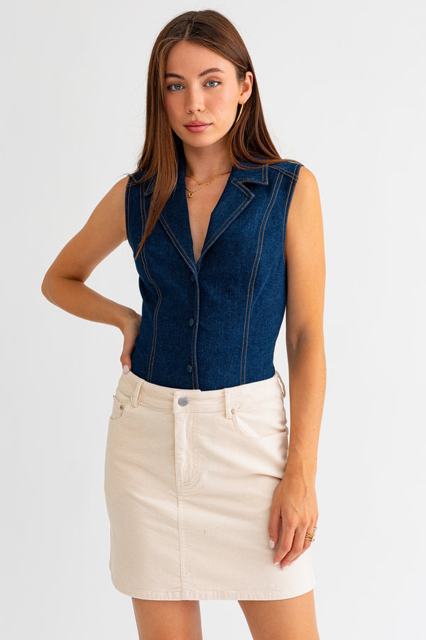 Le Lis Sleeveless Denim Bodysuit
