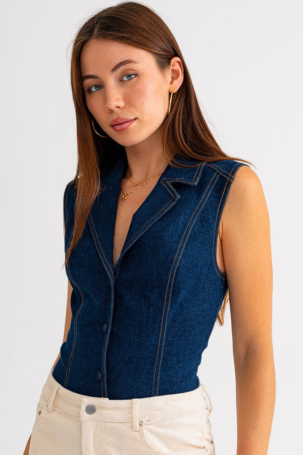 Le Lis Sleeveless Denim Bodysuit