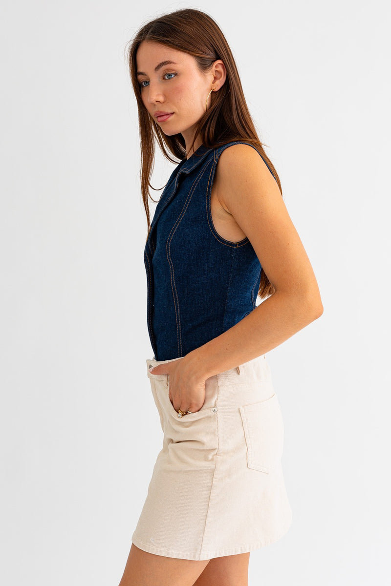 Le Lis Sleeveless Denim Bodysuit