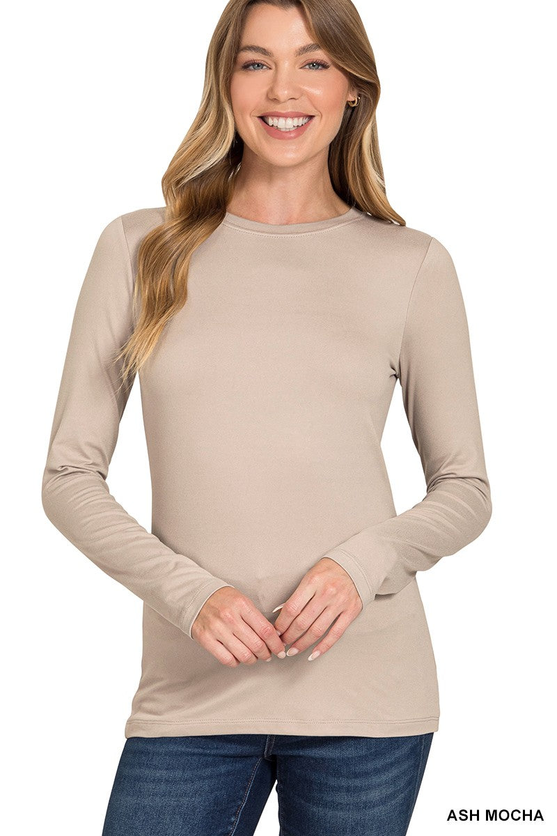 2 FOR $20 SPECIAL ASH JADE AND ASH MOCHA Brushed Microfiber Long Sleeve Round Neck Tee