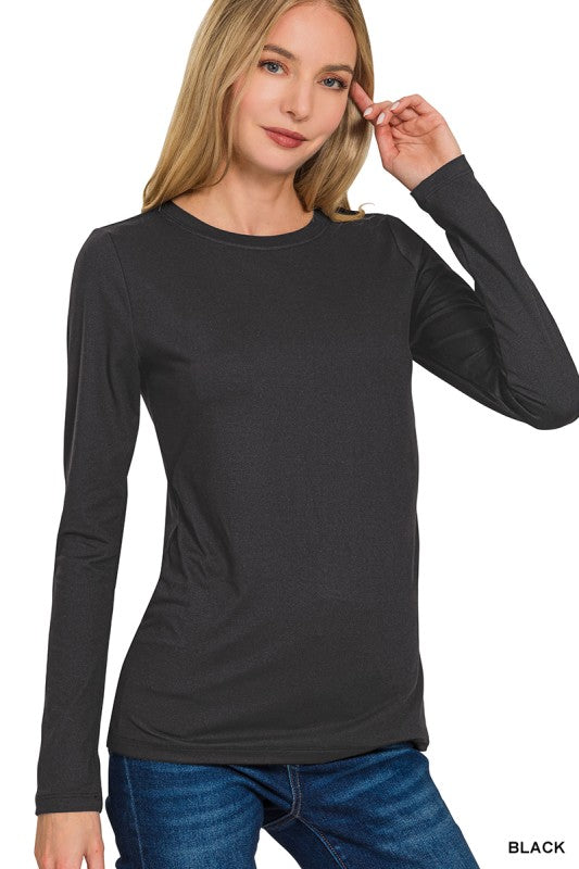 2 FOR $20 SPECIAL BLACK AND OCEAN BLUE Brushed Microfiber Long Sleeve Round Neck Tee