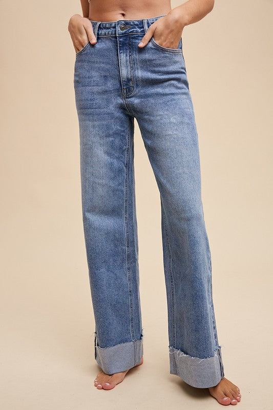 Stella Rae's Best 90s Stretch Cuffed Hem High Rise Straight Jeans